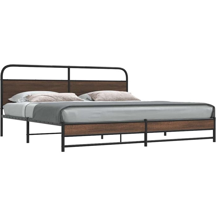 Vidaxl estructura de cama sin colchón metal roble marrón 183x213 cm