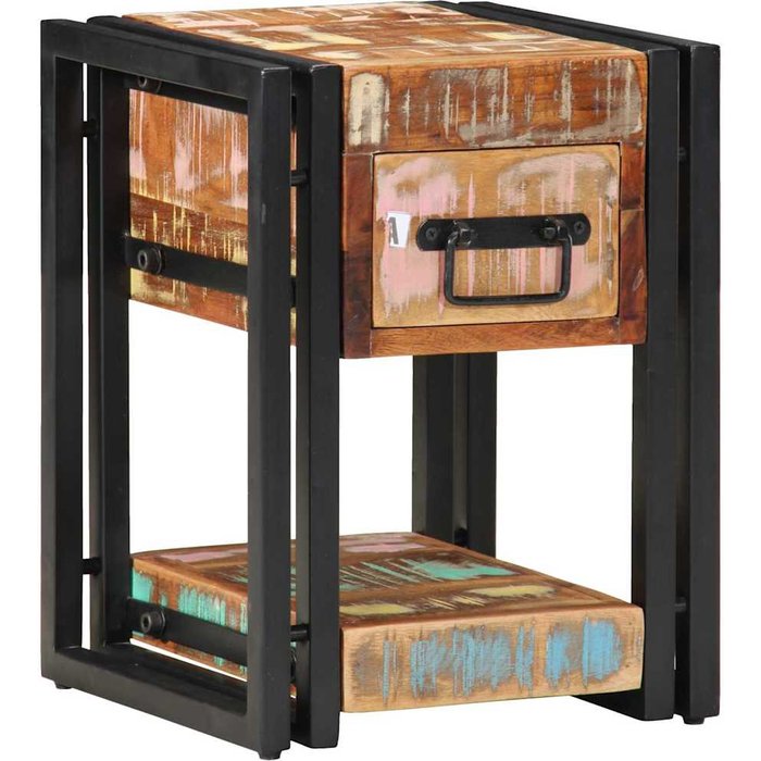 Mesita de noche con cajón, 2 piezas, multicolor, 30 x 30 x 40 cm