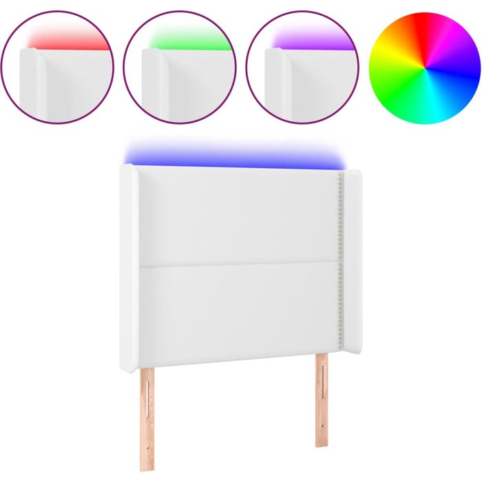 Cabecero de piel sintética blanca con led 103x16x118/128 cm - comfortxl