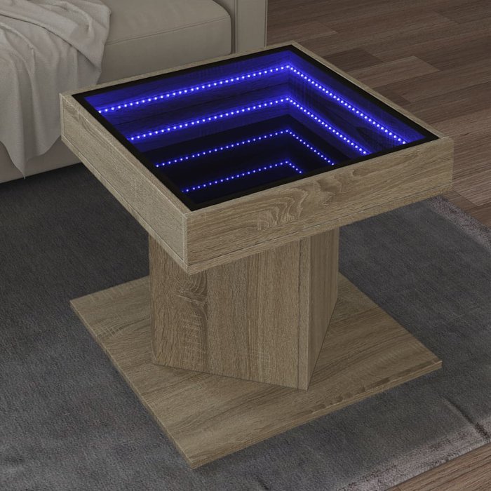 Mesa de centro con led, roble sonoma, 50x50x45 cm, madera de ingeniería.