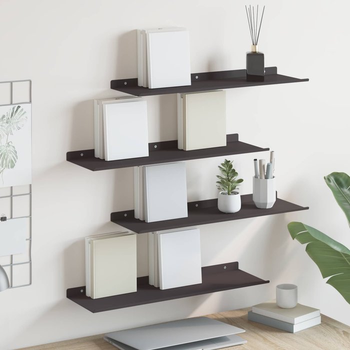 Estante flotante, 4 unidades, negro, 60 x 18 x 2,5 cm, acero