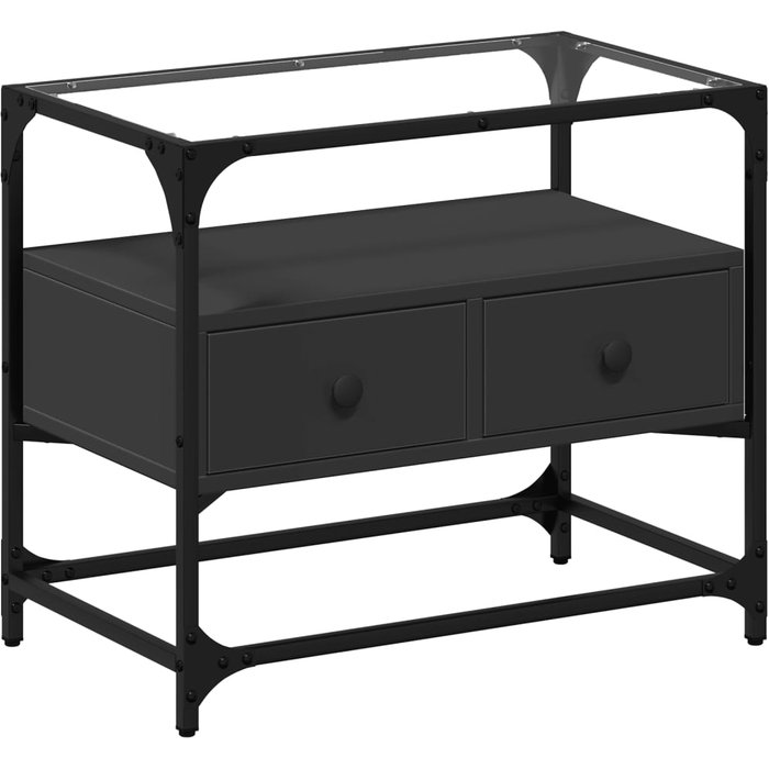 Mueble de tv con tapa de cristal laminado negro 60x35x51 cm - comfortxl