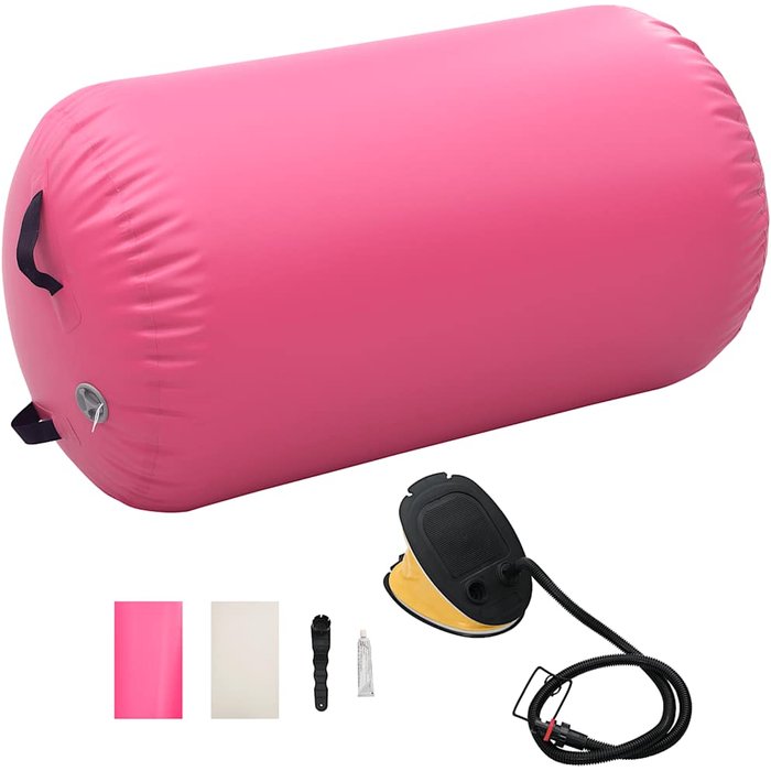 Rollo hinchable de gimnasia con bomba pvc rosa 100x60 cm