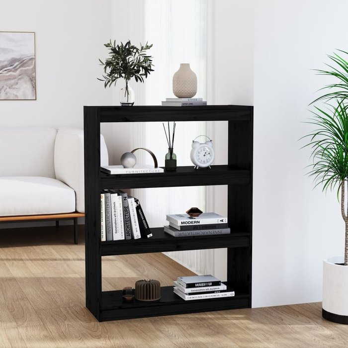 Librería/separador de ambientes negro 80x30x103,5 cm pino macizo