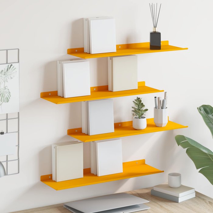 Estante flotante, 4 unidades, amarillo mostaza, 60 x 18 x 2,5 cm, acero.