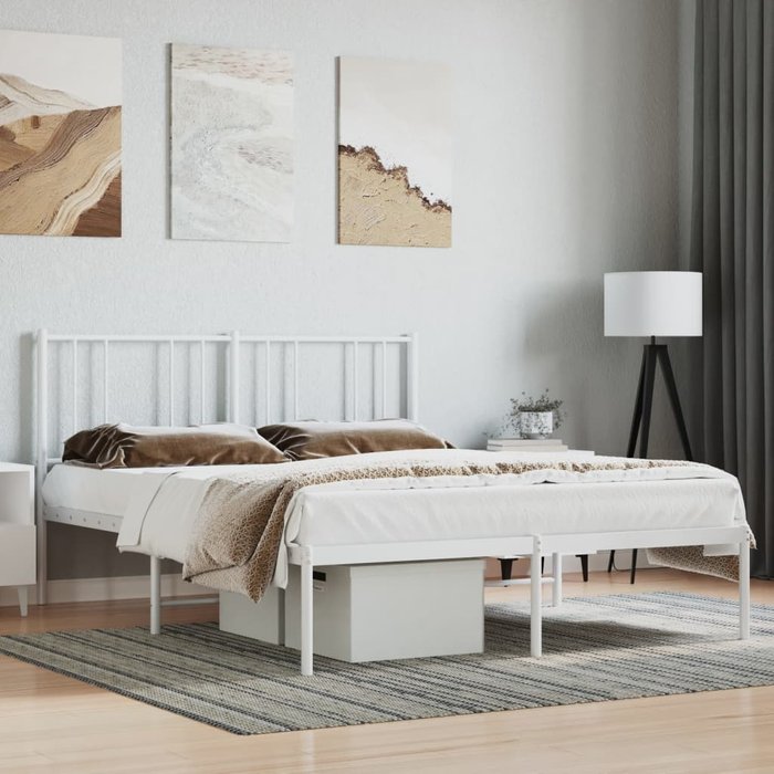 Estructura de cama de metal con cabecero blanco 140x200 cm