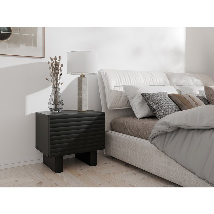 Mesa de noche 1 puerta - mdf - negro - ludima