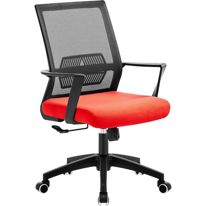 Mf - sillón de oficina risley, negro, malla negra, tejido rojo