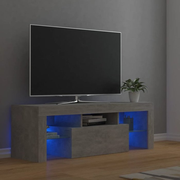 Mueble de tv con luces led gris hormigón 120x35x40 cm v7603 unico / gris