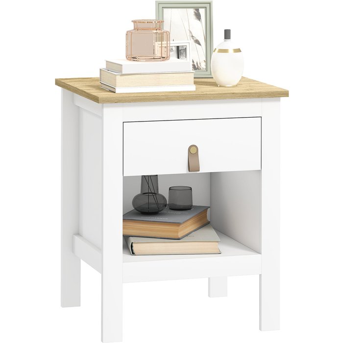 Mesita de noche blanca con cajón 45x40x55cm - tirador pu diseño moderno