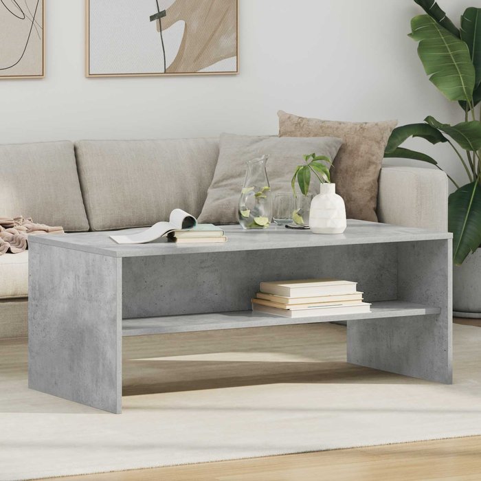 Mesa de centro, gris hormigón, 100 x 50 x 40 cm, madera de ingeniería.