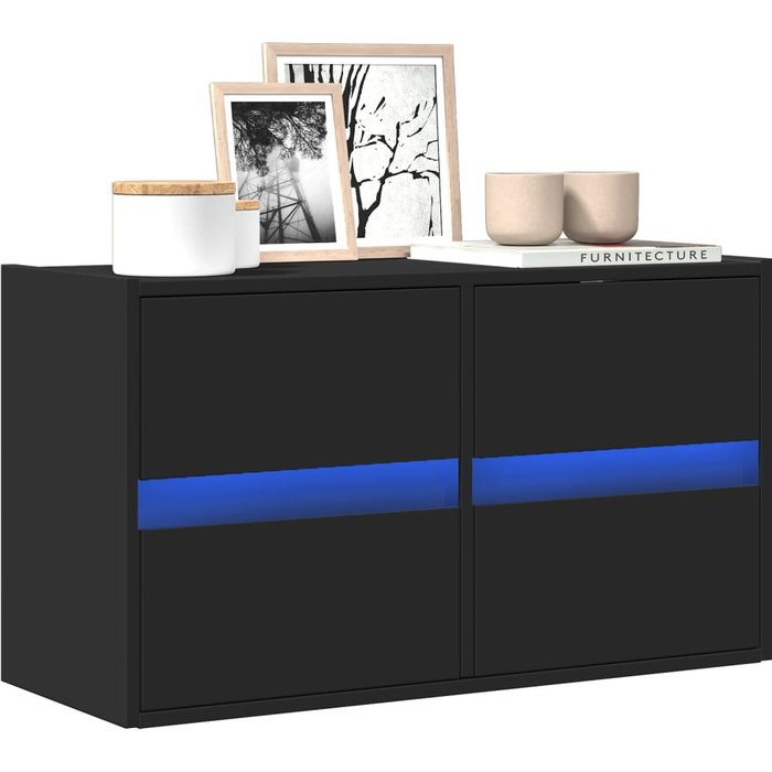 Vidaxl mueble de tv de pared con luces led negro 80x31x45 cm