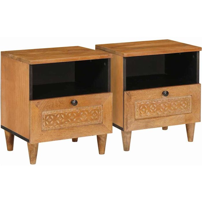 Mesita de noche, 2 piezas, marrón claro, 40 x 33 x 46 cm - pangivo