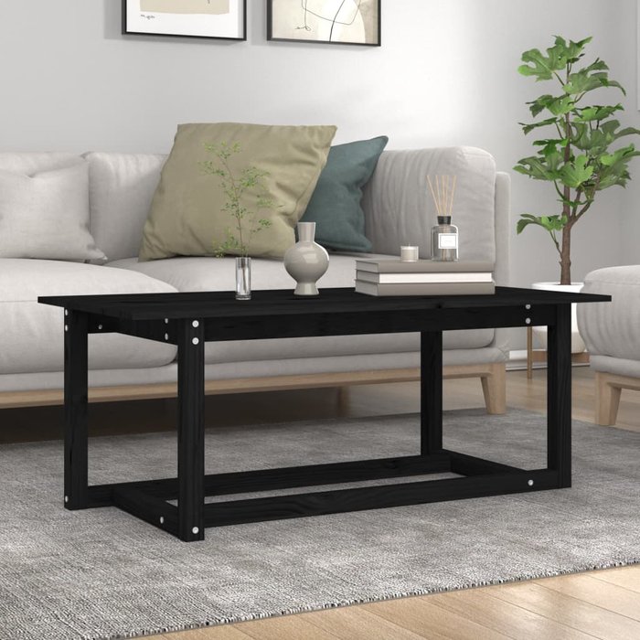 Mesa de centro negra 110x55x45 cm madera maciza de pino