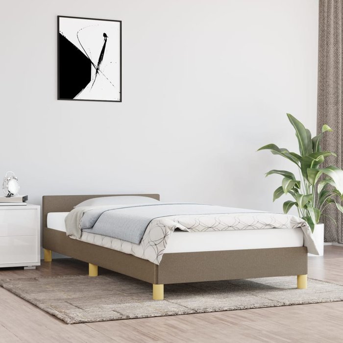 Estructura de cama con cabecero taupe 90x190 cm tela