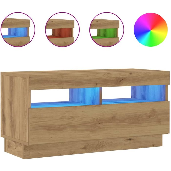 Mueble tv luces led madera ingeniería roble artisan 80x35x40 cm - comfortxl