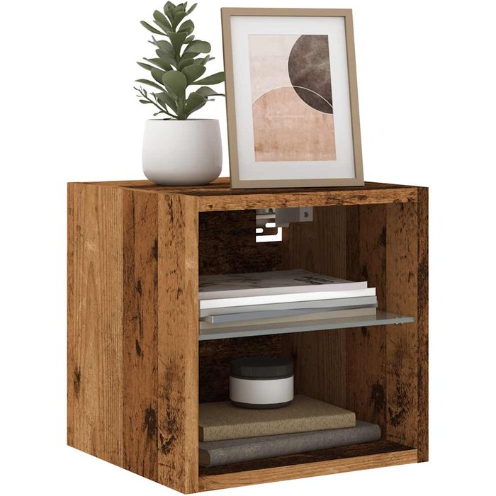 Maison exclusive - mueble de tv de pared con luces led envejecida 30x28,5x30 cm