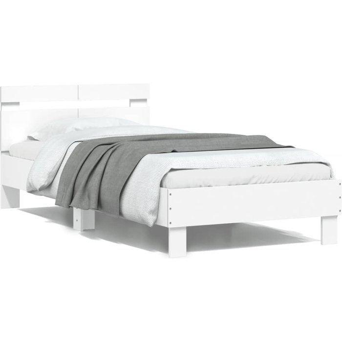 Estructura de cama con cabecero en madera compuesta blanca 100x200cm — comfortxl