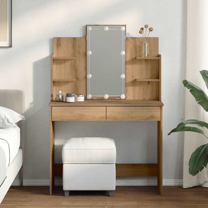 Tocador con luces led, roble artesanal, 96x40x142 cm