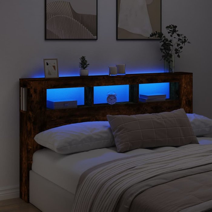 Cabecero led roble ahumado 180x18,5x103,5cm madera contrachapada
