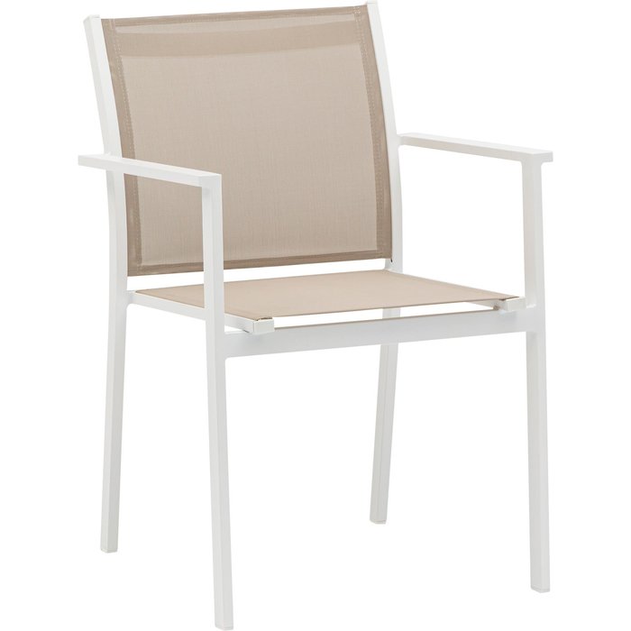 Silla de comedor adin exterior y jardín de aluminio blanco textilene taupe