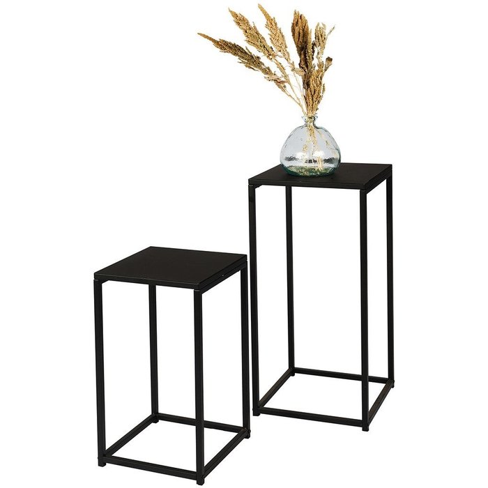 Lote de 2 mesas auxiliares diseño soho, estructura y superficie de metal negro.