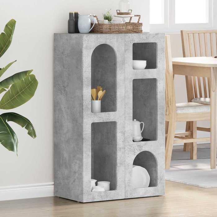 Aparador gris hormigón de 59 x 35 x 100,5 cm, madera de ingeniería.