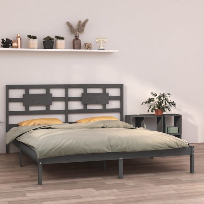 Vidaxl estructura de cama de madera maciza de pino gris 200x200 cm