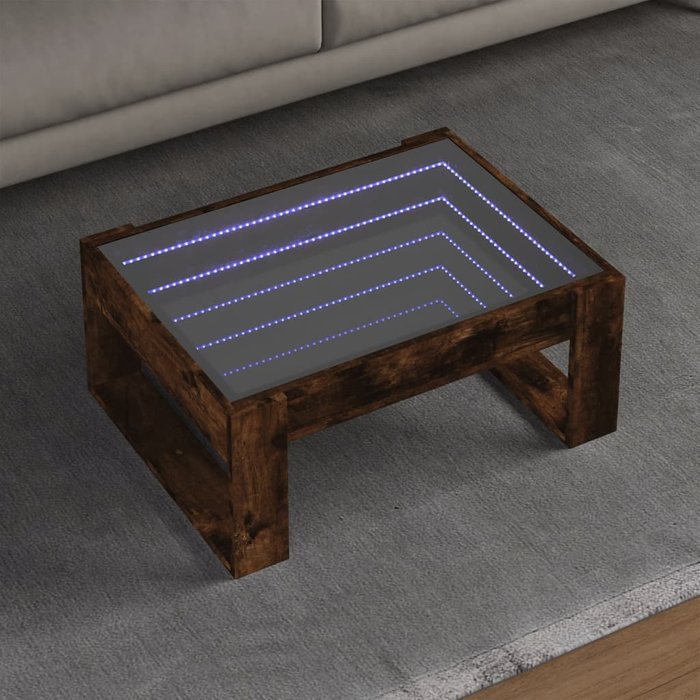 Mesa de centro con iluminación led infinita, roble ahumado, 70x53x30 cm