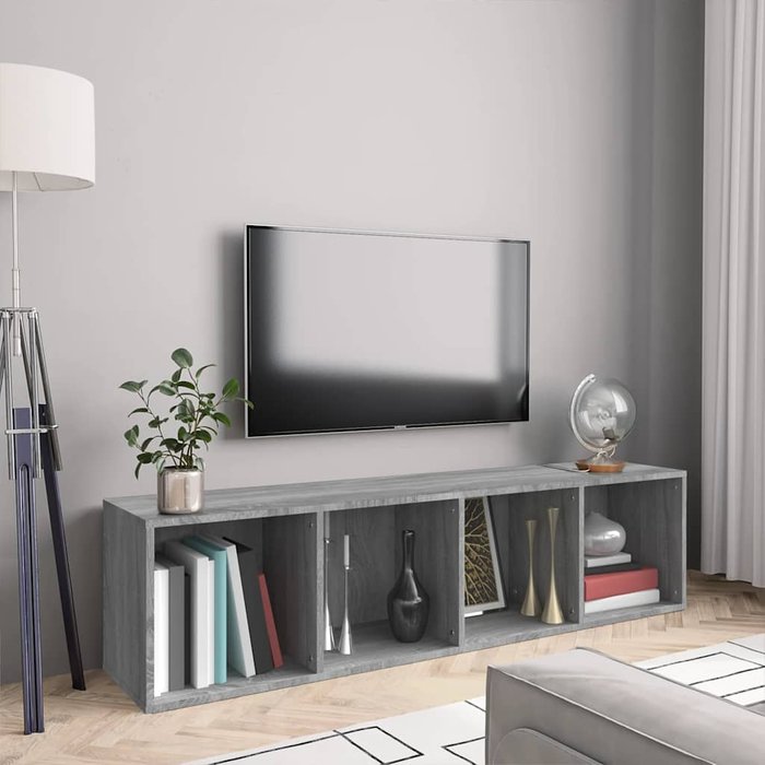 Librería/mueble para tv sonoma grey, 143x30x36cm, madera de ingeniería.