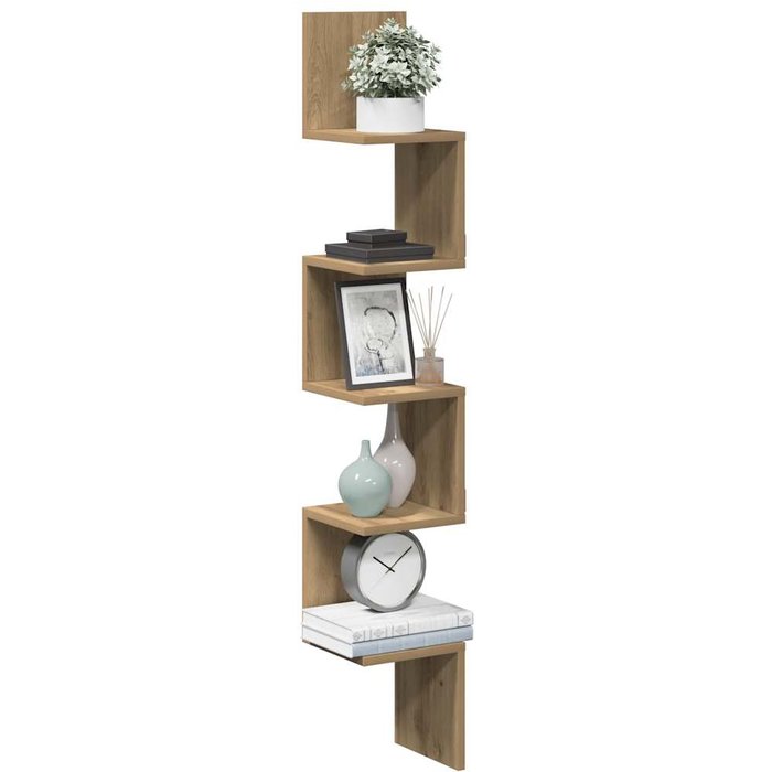 Estante esquinero de pared de roble hecho a mano 20x20x127,5 cm