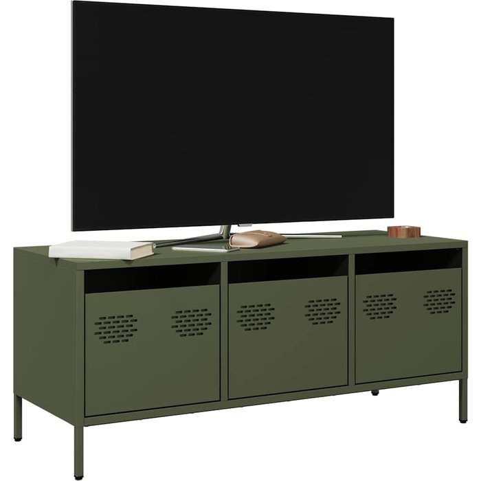 Mueble de tv verde oliva, 101,5x39x43,5 cm, acero laminado en frío