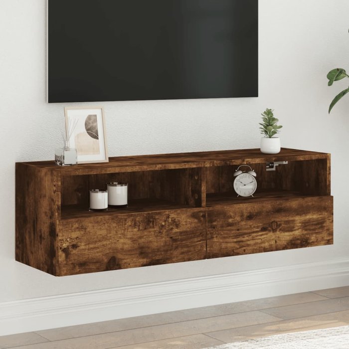 Mueble de tv de pared de roble ahumado, 100x30x30 cm, madera de ingeniería