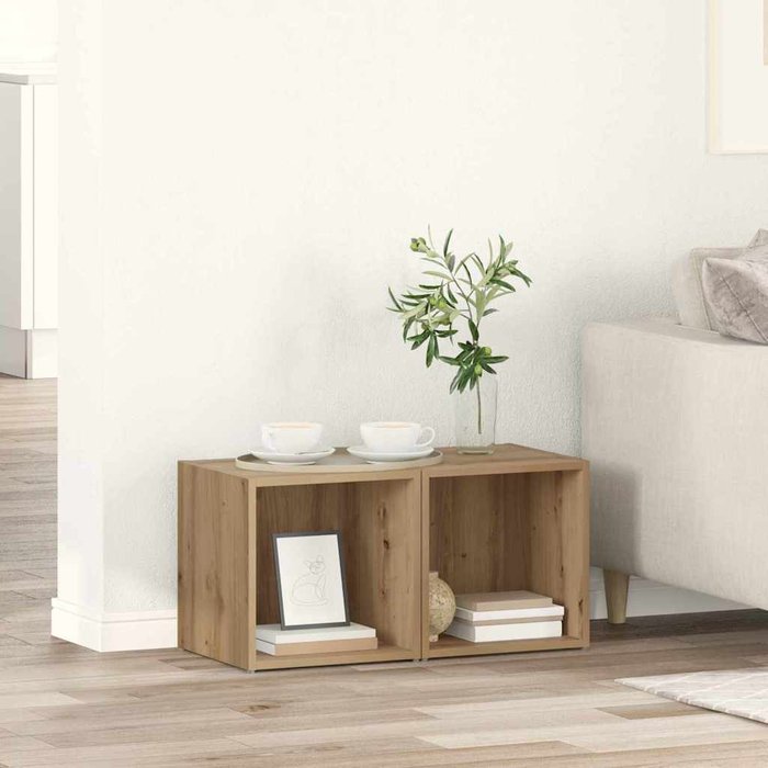 Conjunto de mueble de tv de 2 piezas, roble hecho a mano, 37 x 35 x 37,5 cm