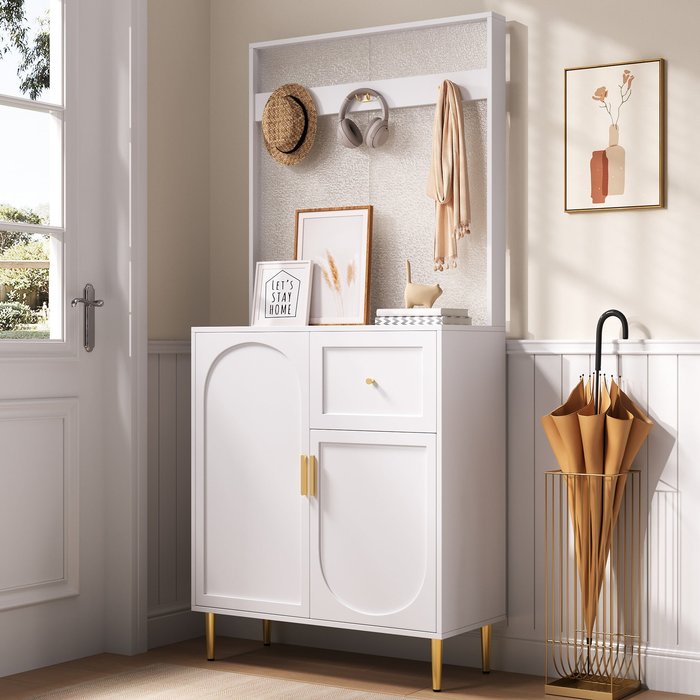 Mueble de entrada 80x175,5x35 cm blanco, armario compacto, ganchos/cajón