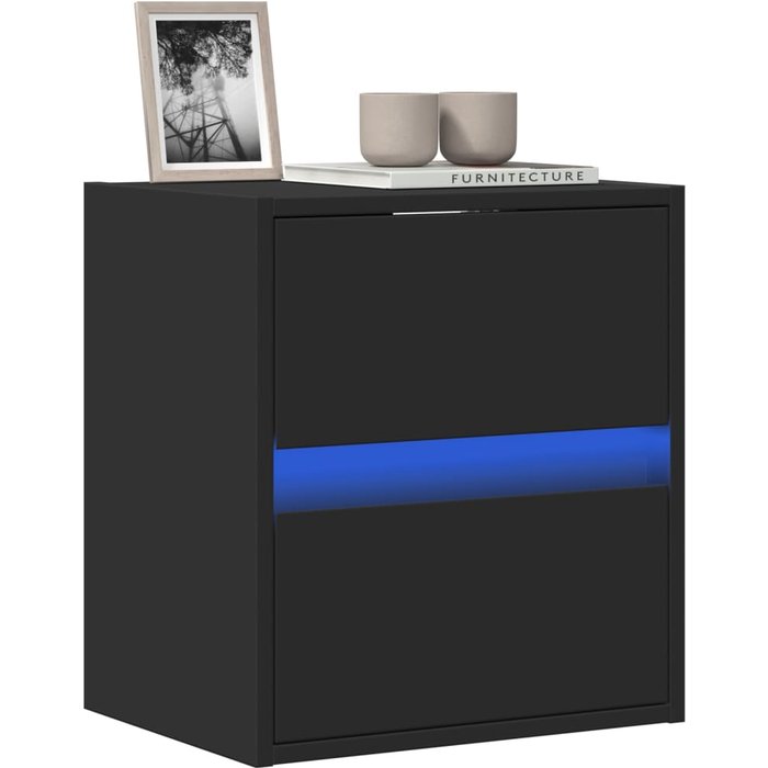 Mueble tv de pared con luces led negro 41x31x45 cm
