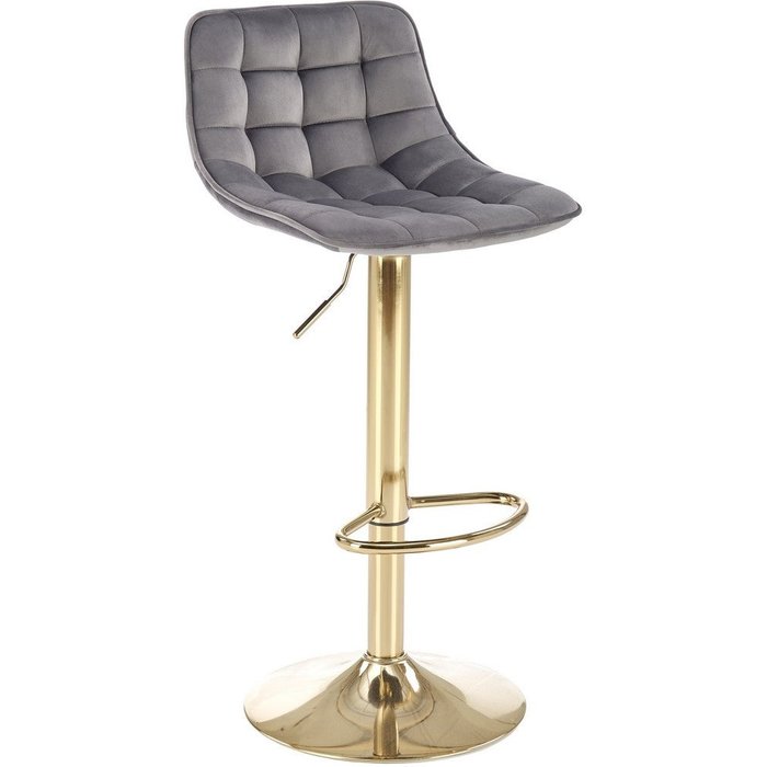 Silla de bar de terciopelo gris con base de metal dorado explicación