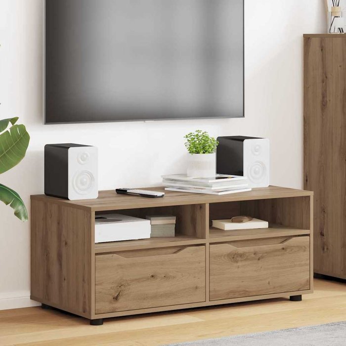 Mueble de tv de roble hecho a mano, 100 x 48 x 43 cm, madera de ingeniería