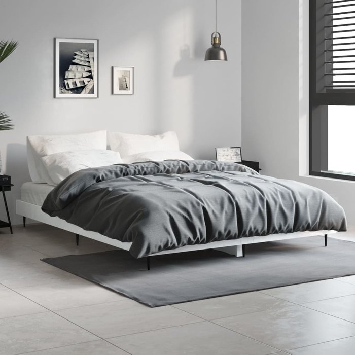 Vidaxl estructura de cama madera de ingeniería blanco brillo 140x190cm