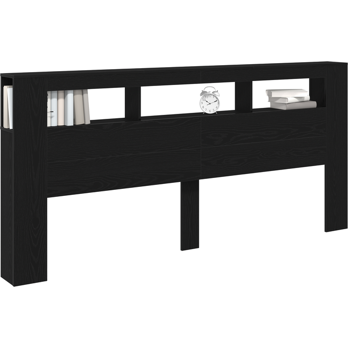 Cabecero con almacenaje y luz led roble negro 220x18,5x103,5 cm cfw14783