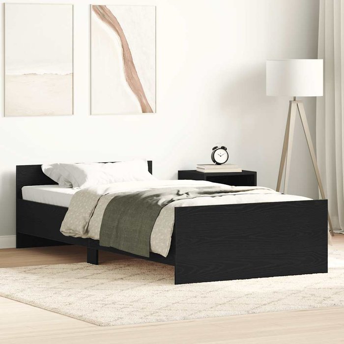 Estructura de cama sin colchón roble negro 90x190 cm madera de ingeniería