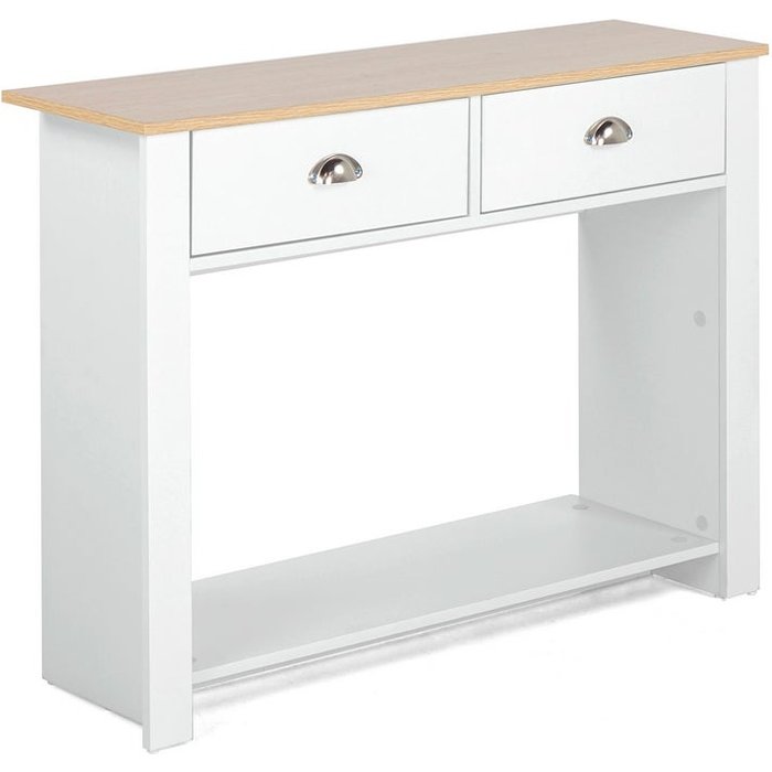 Consola de entrada blanca con tapa de roble 100x70x40 cm