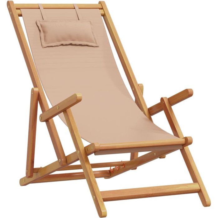 Silla de playa plegable madera maciza de eucalipto y tela taupe cfw817015