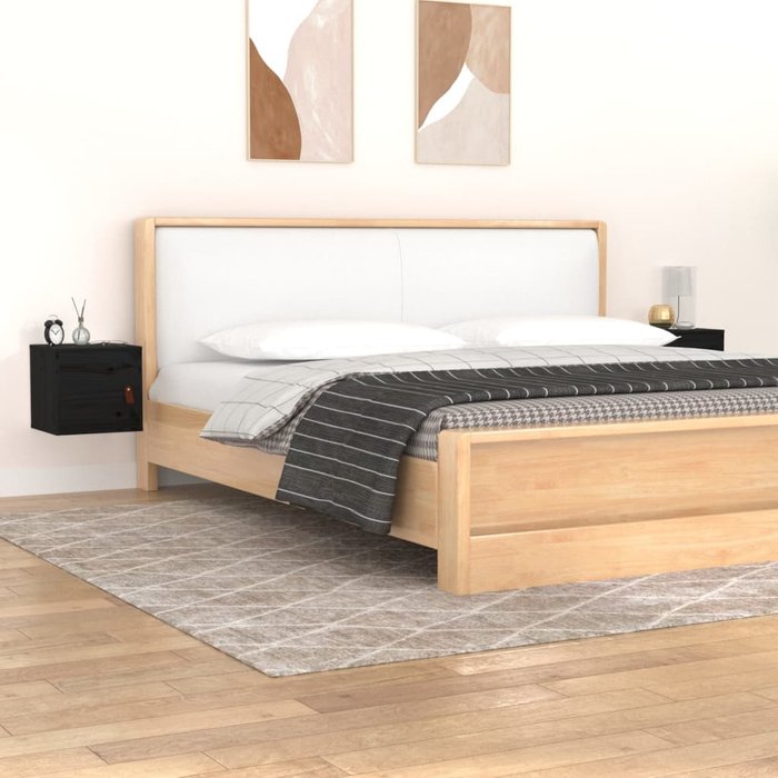 Armarios de pared 2 uds negro 31,5x30x30 cm madera maciza de pino