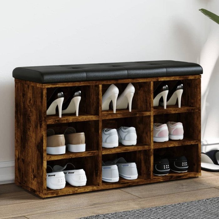 Vidaxl banco zapatero madera de ingeniería roble ahumado 82x32x50 cm
