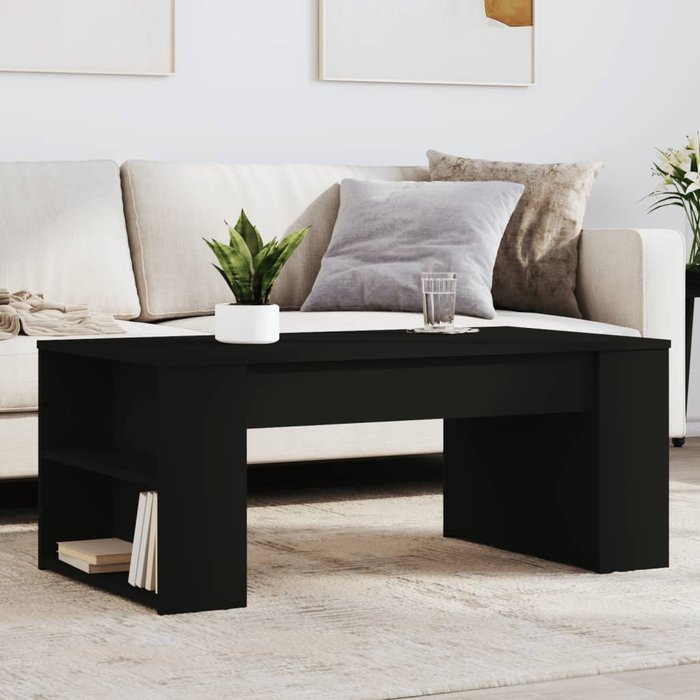 Mesa de centro negra, 102x55x42 cm, madera de ingeniería.