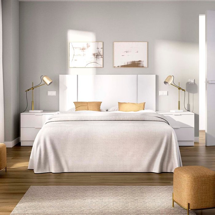 Pack cabecero con 2 mesitas 2 cajones flow - blanco (cama 135cm) - homekit