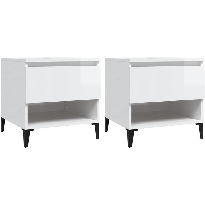 Mesas auxiliares 2uds blanco brillo 50x46x50cm madera contrachapada