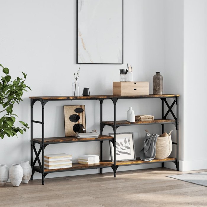 Mesa consola de roble ahumado, 150x29x76,5 cm, madera de ingeniería.