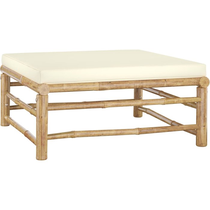 Reposapiés de jardín con cojín blanco crema bamboo